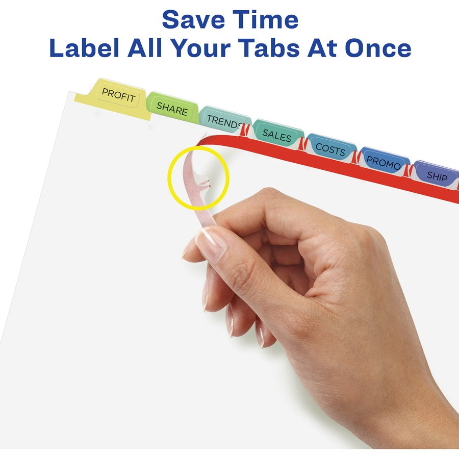 Print and Apply Index Maker Clear Label Dividers, 8-Tab, Color Tabs, 11 x 8.5, White, Contemporary Color Tabs, 25 Sets - 8