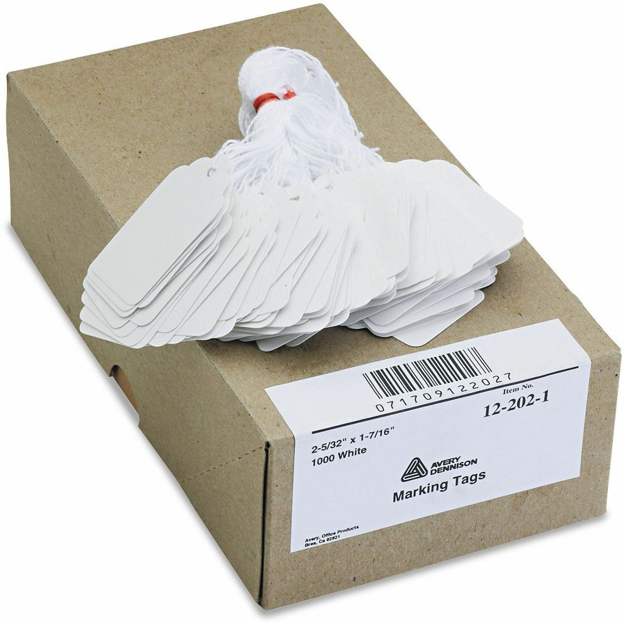 Avery Marking Tags - Strung - 2.16" Length x 1.44" Width - Rectangular - Twine Fastener - 1000 / Box - Cotton, Polyester, Card Stock - White