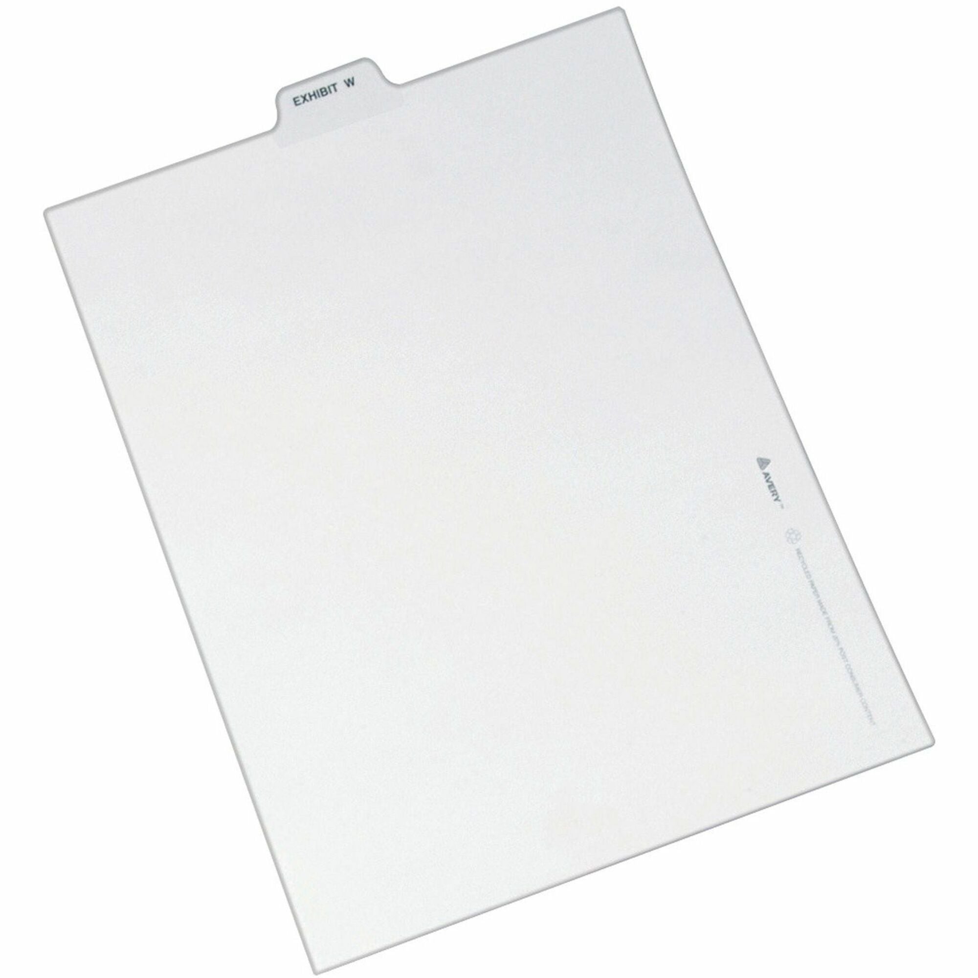 Avery Individual Bottom Tab Legal Dividers - 25 x Divider(s) - Bottom Tab(s) - Exhibit W - 1 Tab(s)/Set - 8.5" Divider Width x 11" Divider Length - Letter - 8.50" Width x 11" Length - White Paper Divider - Recycled - 1