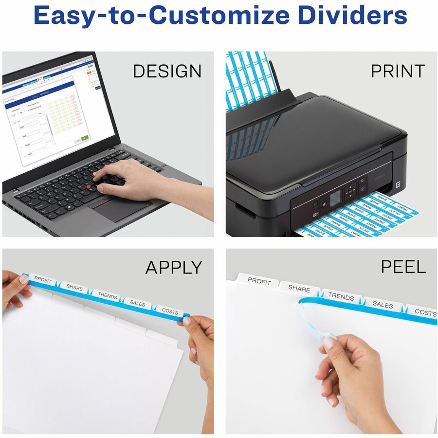 Print and Apply Index Maker Clear Label Plastic Dividers w/Printable Label Strip, 5-Tab, 11 x 8.5, Frosted Clear Tabs, 5 Sets