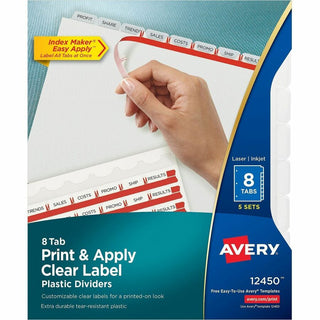 Print and Apply Index Maker Clear Label Plastic Dividers w/Printable Label Strip, 8-Tab, 11 x 8.5, Frosted Clear Tabs, 5 Sets