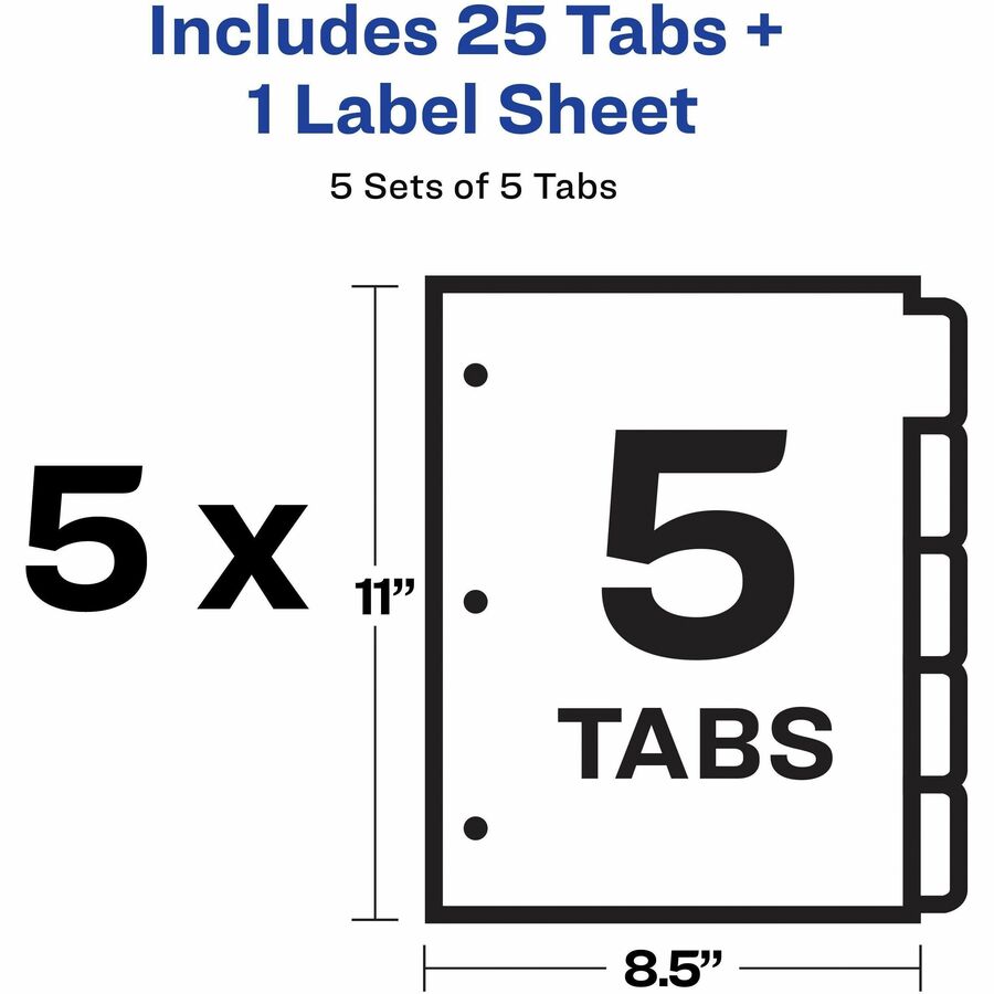 Print and Apply Index Maker Clear Label Plastic Dividers with Printable Label Strip, 5-Tab, 11 x 8.5, Assorted Tabs, 5 Sets