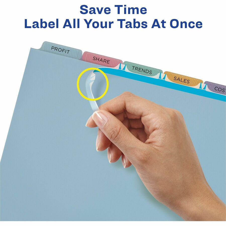 Print and Apply Index Maker Clear Label Plastic Dividers with Printable Label Strip, 5-Tab, 11 x 8.5, Assorted Tabs, 5 Sets