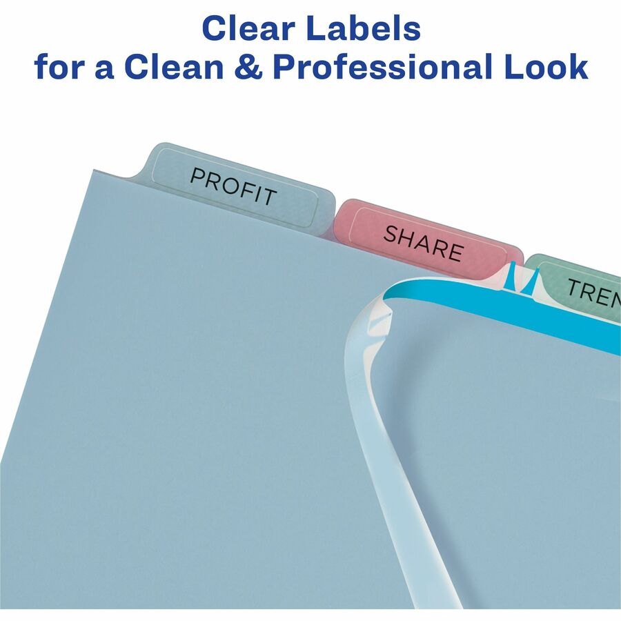 Print and Apply Index Maker Clear Label Plastic Dividers with Printable Label Strip, 5-Tab, 11 x 8.5, Assorted Tabs, 5 Sets
