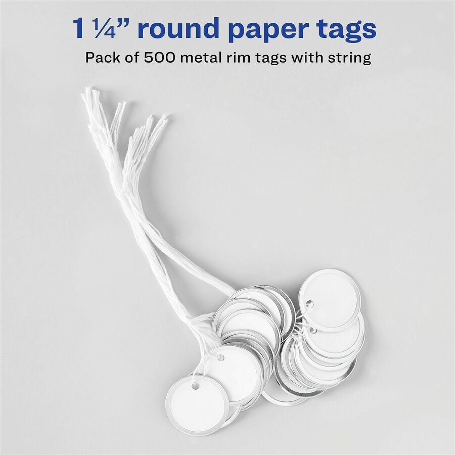 Heavyweight Stock Metal Rim Tags, 1.25" dia, White, 500/Box