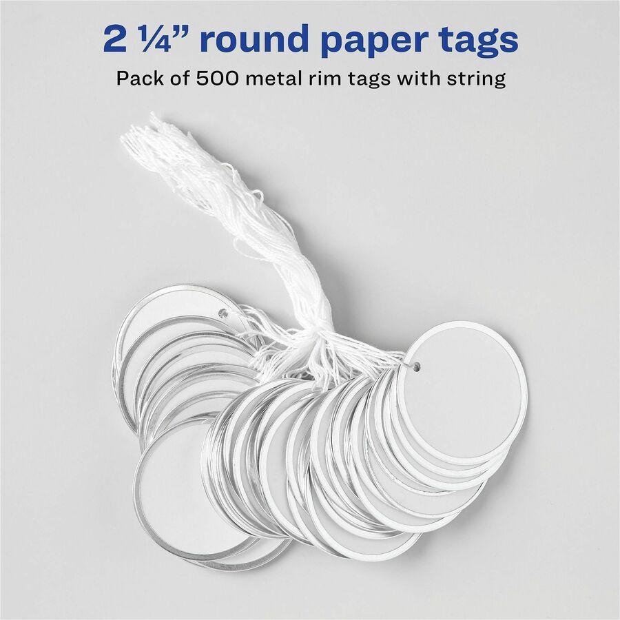 Heavyweight Stock Metal Rim Tags, 2.25" dia, White, 500/Box