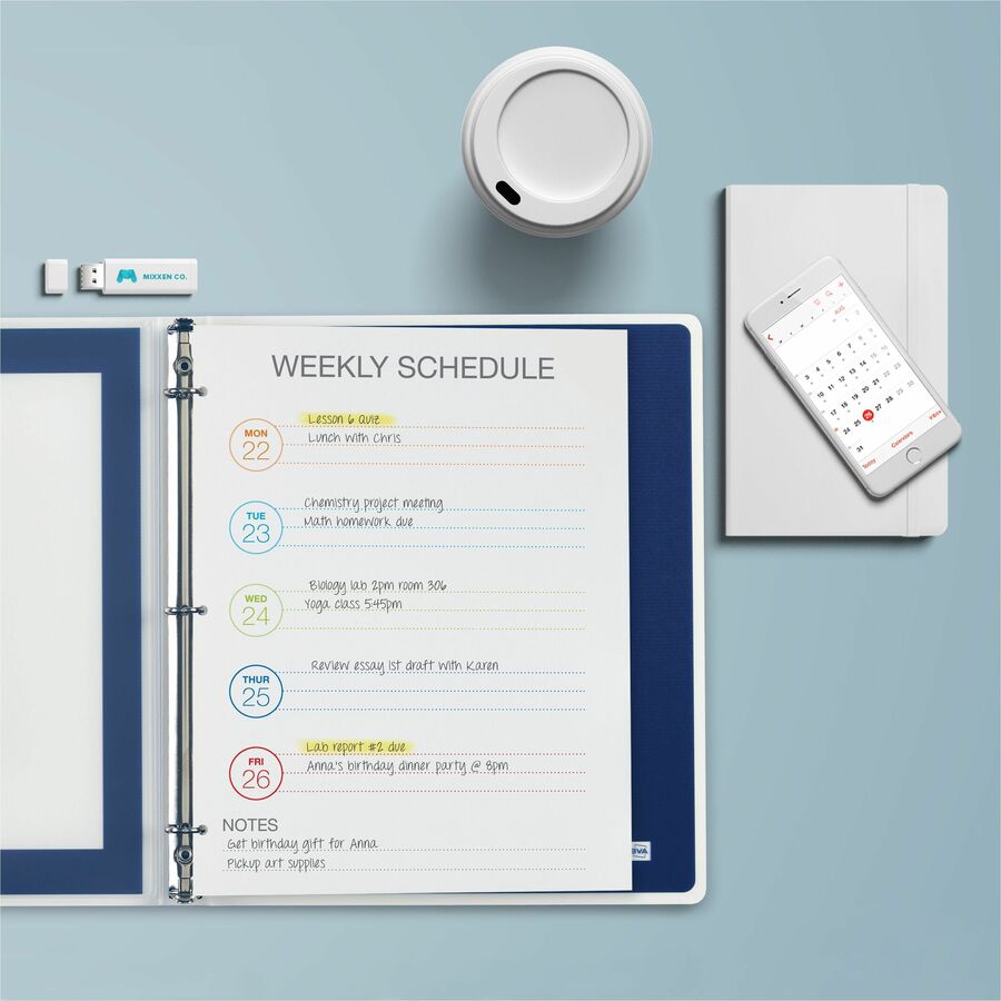 Flexi-View Binder with Round Rings, 3 Rings, 0.5" Capacity, 11 x 8.5, Navy Blue