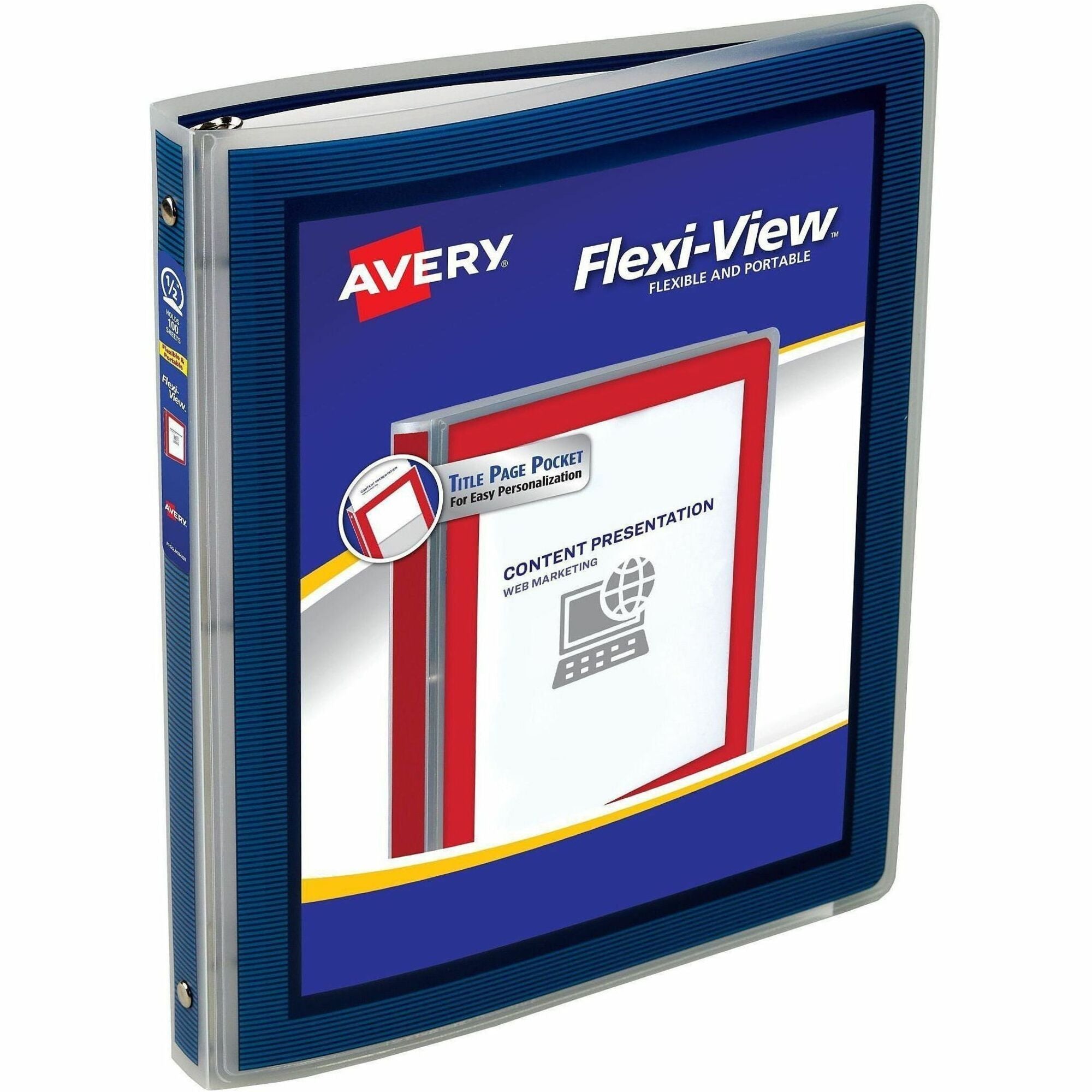 Flexi-View Binder with Round Rings, 3 Rings, 0.5" Capacity, 11 x 8.5, Navy Blue
