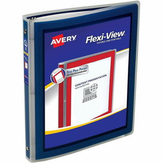 Flexi-View Binder with Round Rings, 3 Rings, 0.5" Capacity, 11 x 8.5, Navy Blue