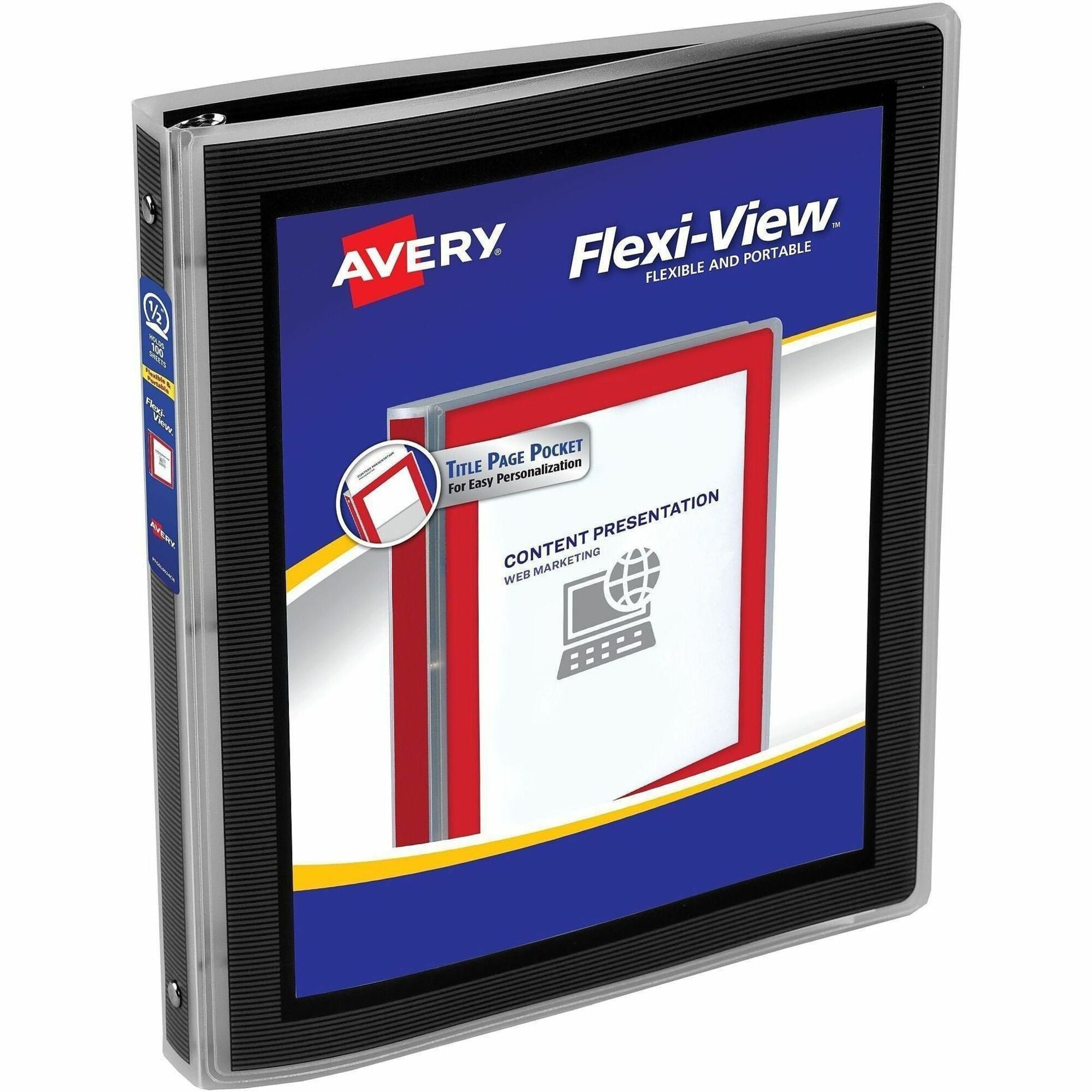 Flexi-View Binder with Round Rings, 3 Rings, 0.5" Capacity, 11 x 8.5, Black