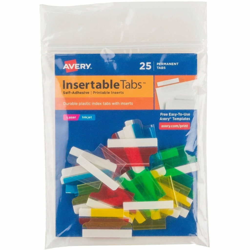 Insertable Index Tabs with Printable Inserts, 1/5-Cut, Assorted Colors, 1" Wide, 25/Pack
