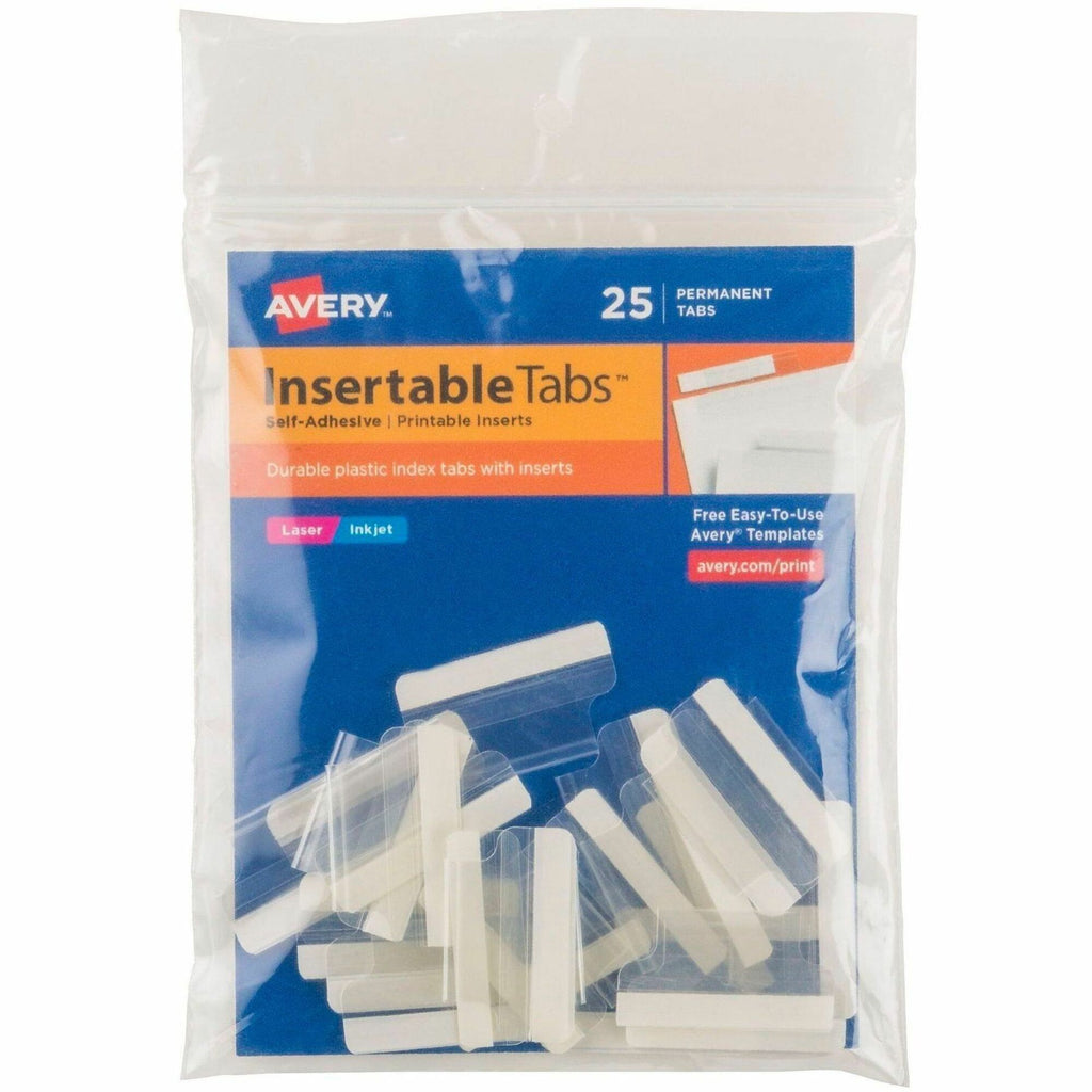 Insertable Index Tabs with Printable Inserts, 1/5-Cut, Clear, 1" Wide, 25/Pack
