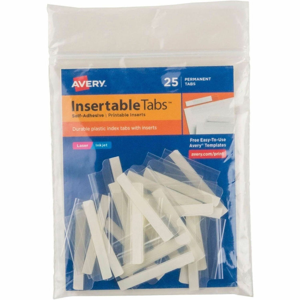 Insertable Index Tabs with Printable Inserts, 1/5-Cut, Clear, 1.5" Wide, 25/Pack