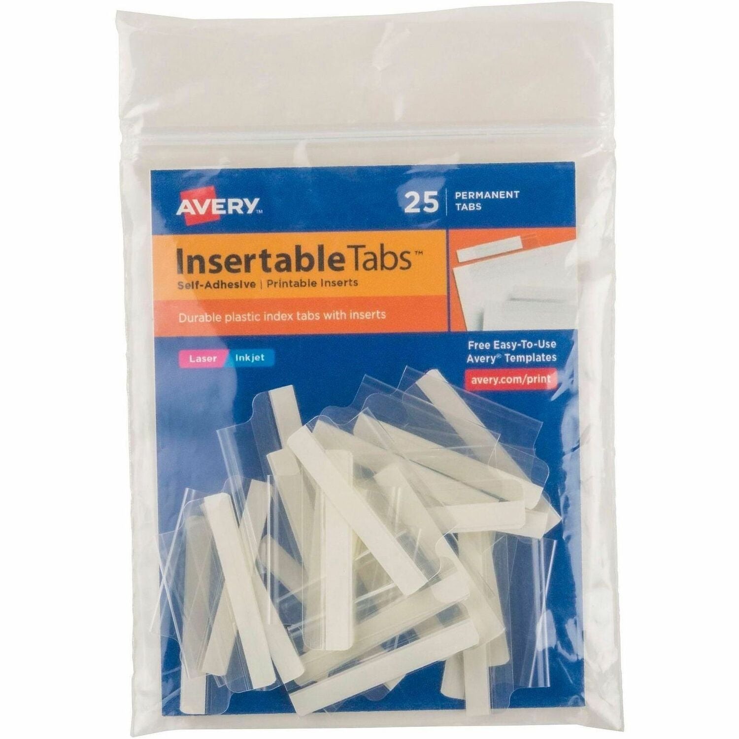 Insertable Index Tabs with Printable Inserts, 1/5-Cut, Clear, 1.5" Wide, 25/Pack