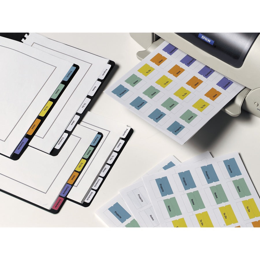 Printable Plastic Tabs with Repositionable Adhesive, 1/5-Cut, White, 1.25" Wide, 96/Pack