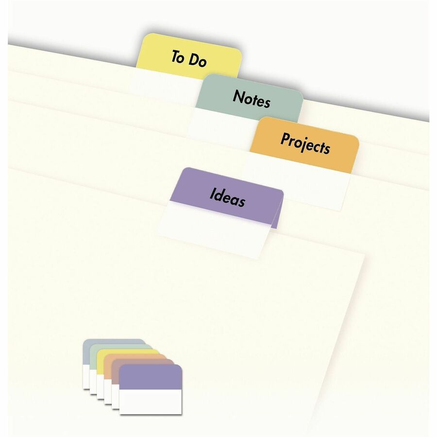Printable Plastic Tabs with Repositionable Adhesive, 1/5-Cut, Assorted Colors, 1.25" Wide, 96/Pack