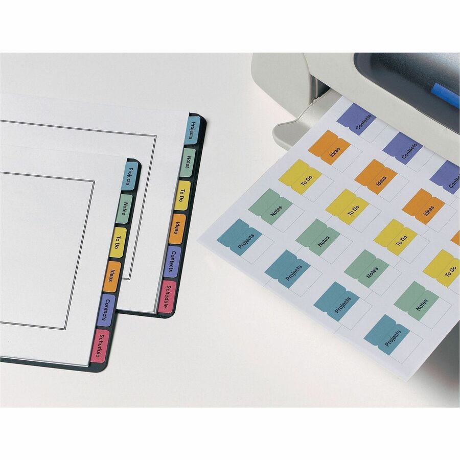 Printable Plastic Tabs with Repositionable Adhesive, 1/5-Cut, Assorted Colors, 1.25" Wide, 96/Pack