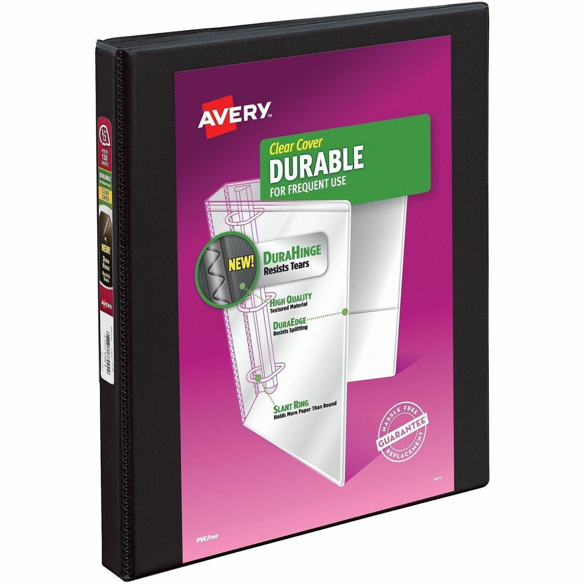 Durable View Binder with DuraHinge and Slant Rings, 3 Rings, 0.5" Capacity, 11 x 8.5, Black