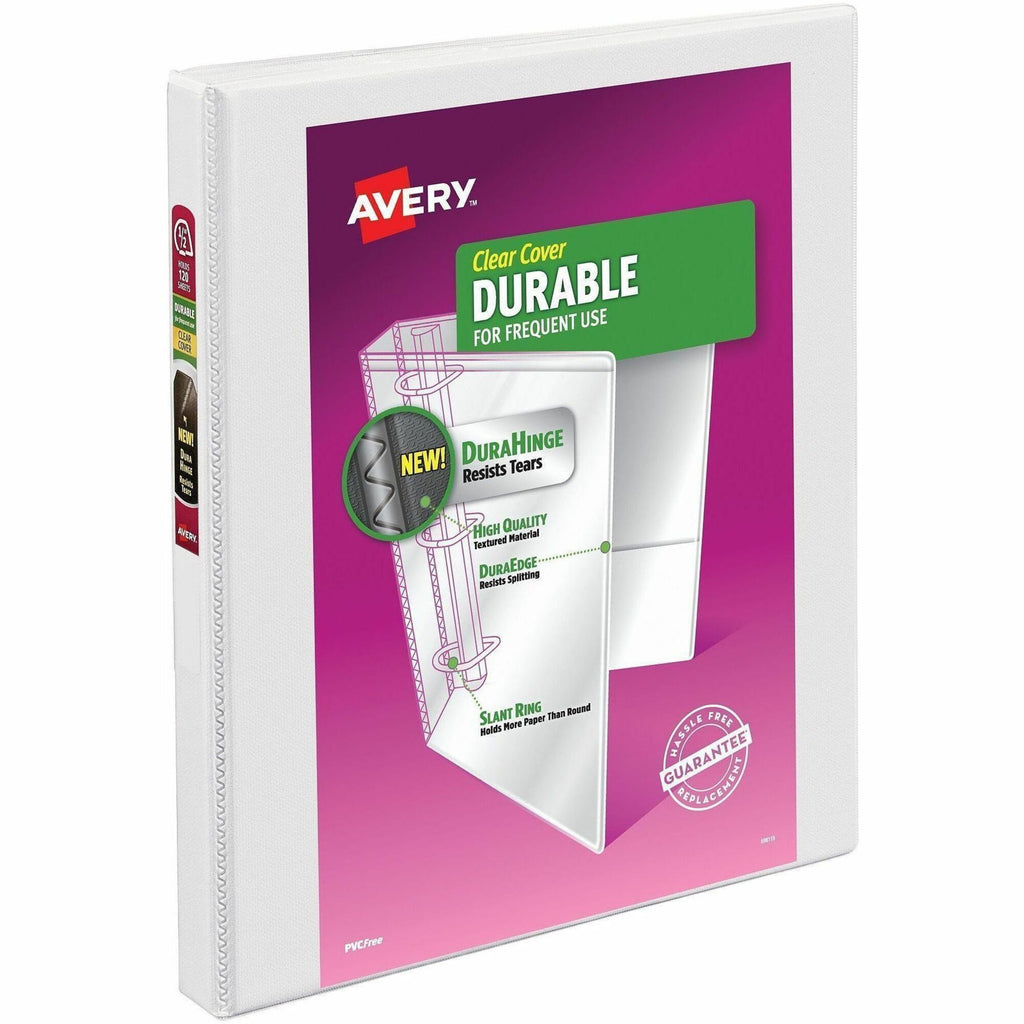Durable View Binder with DuraHinge and Slant Rings, 3 Rings, 0.5" Capacity, 11 x 8.5, White