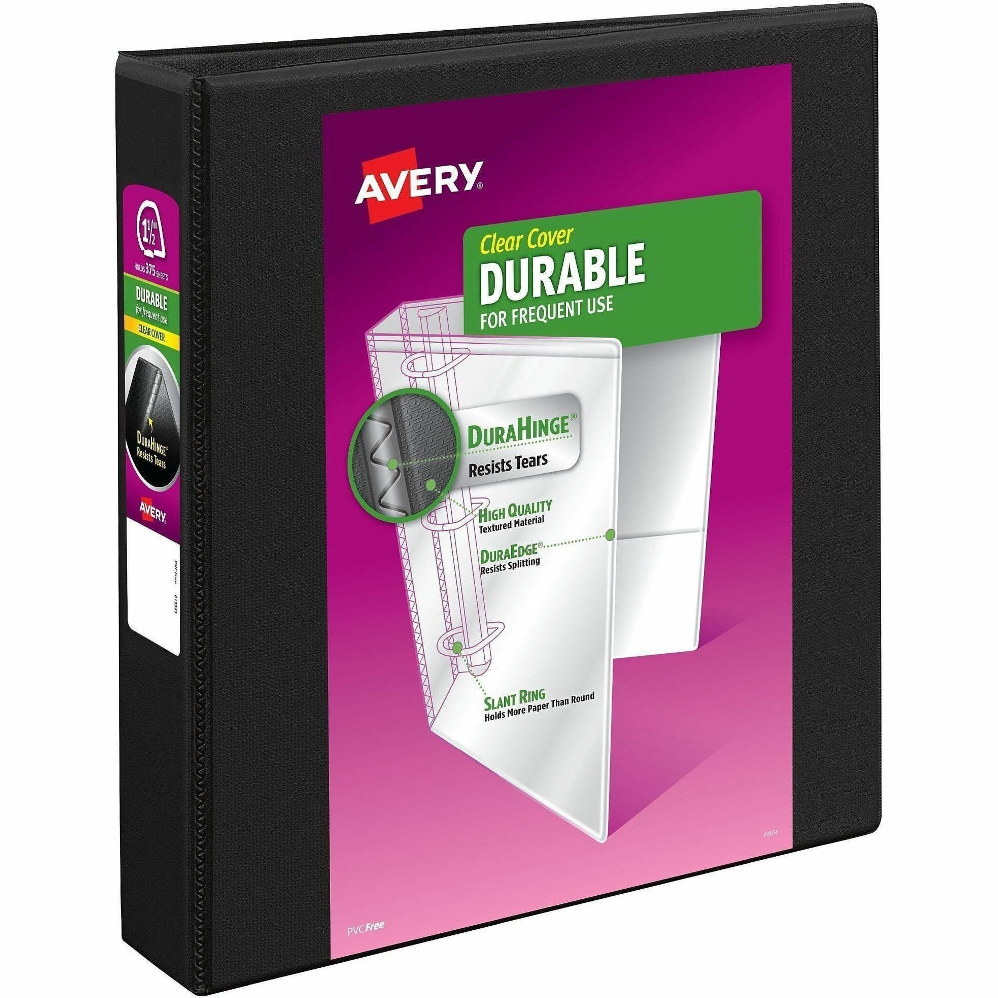 Durable View Binder with DuraHinge and Slant Rings, 3 Rings, 1.5" Capacity, 11 x 8.5, Black