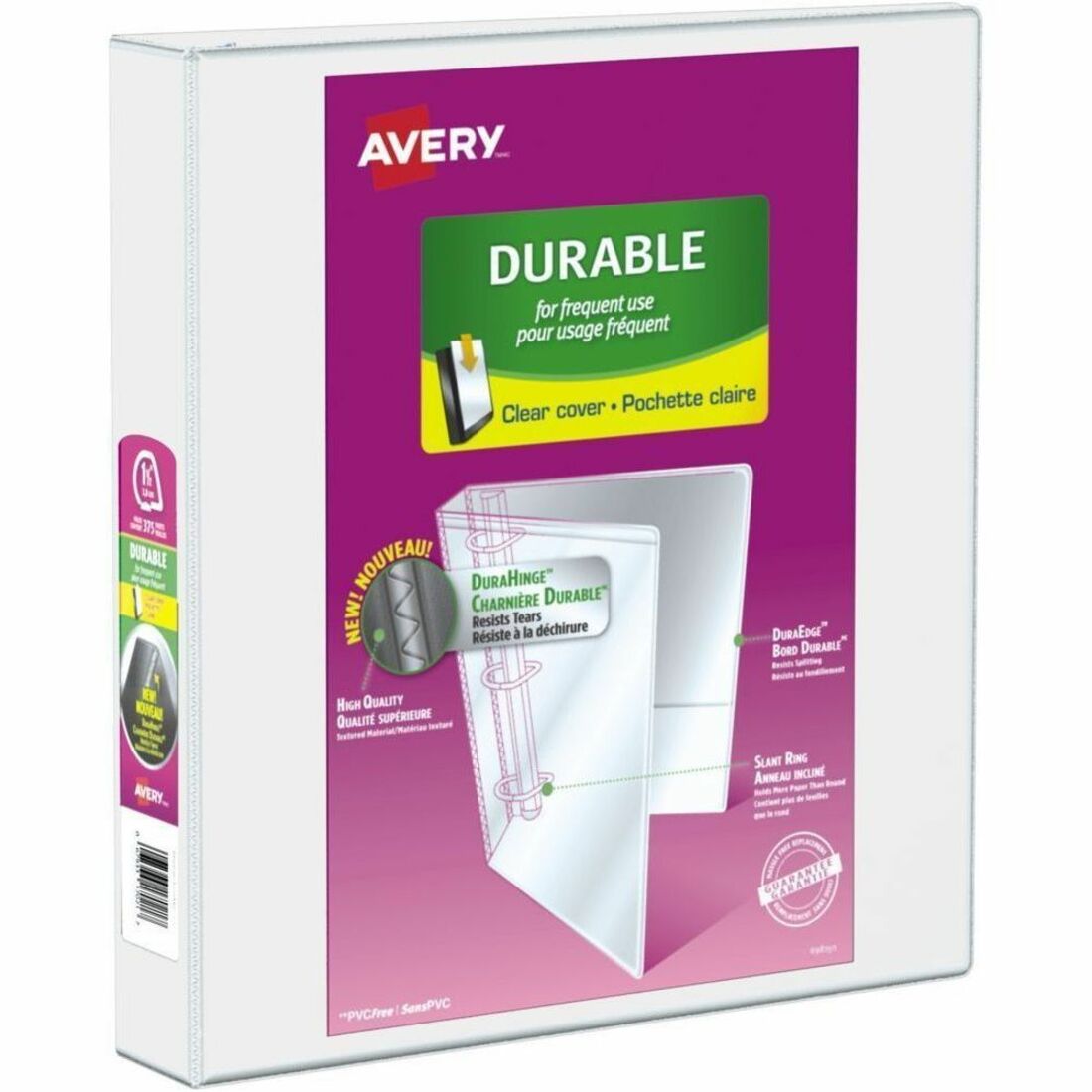 Durable View Binder with DuraHinge and Slant Rings, 3 Rings, 1.5" Capacity, 11 x 8.5, White