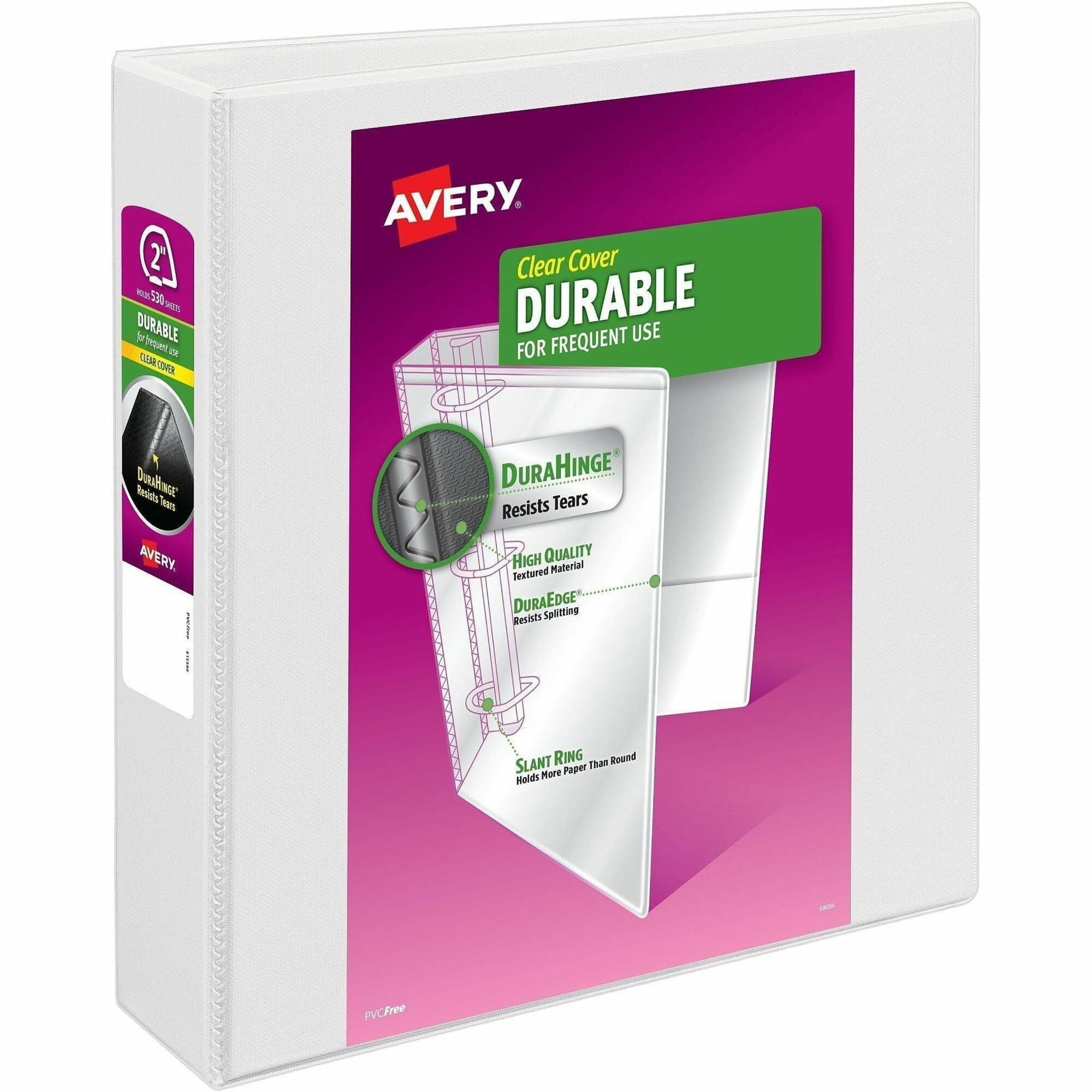 Durable View Binder with DuraHinge and Slant Rings, 3 Rings, 2" Capacity, 11 x 8.5, White