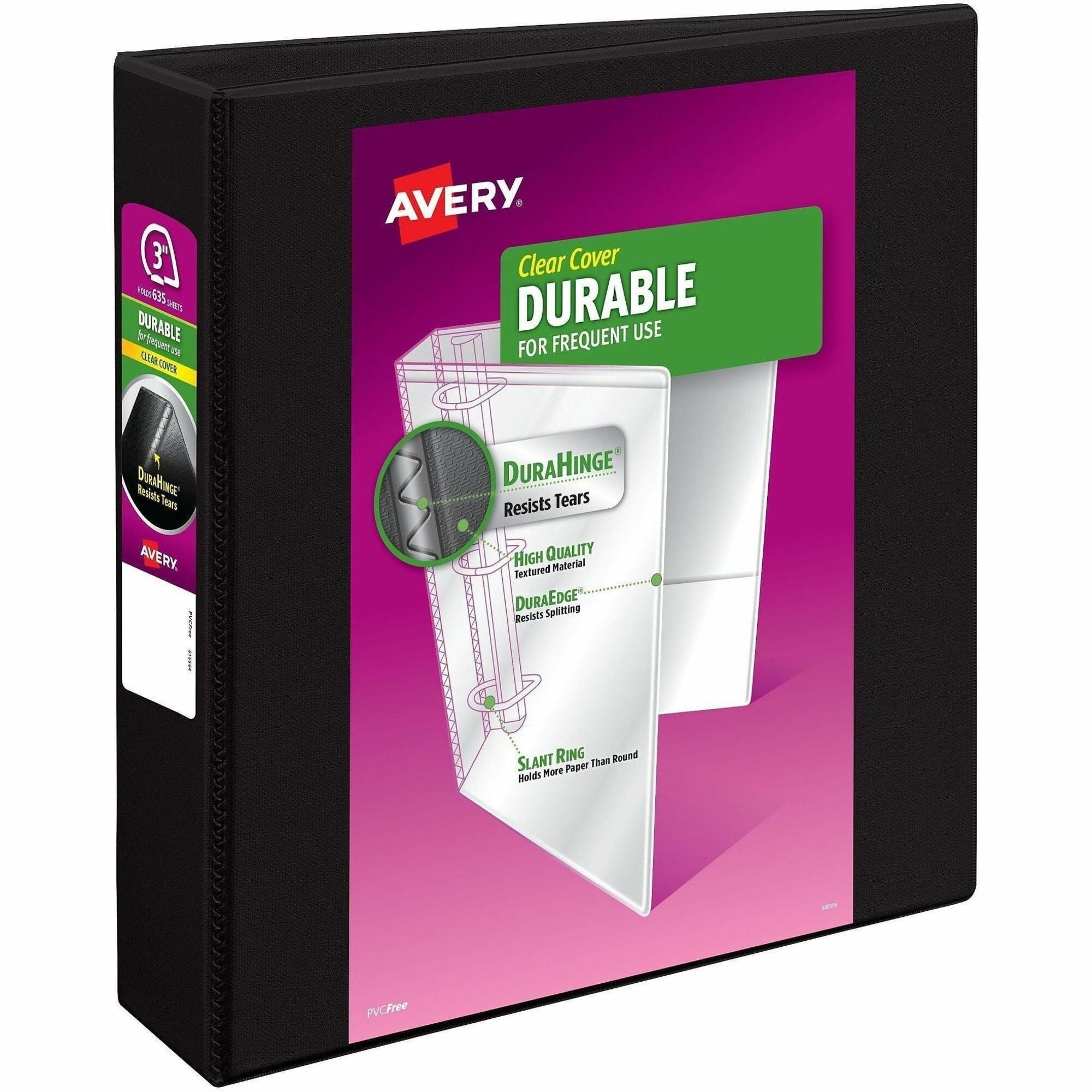Durable View Binder with DuraHinge and Slant Rings, 3 Rings, 3" Capacity, 11 x 8.5, Black