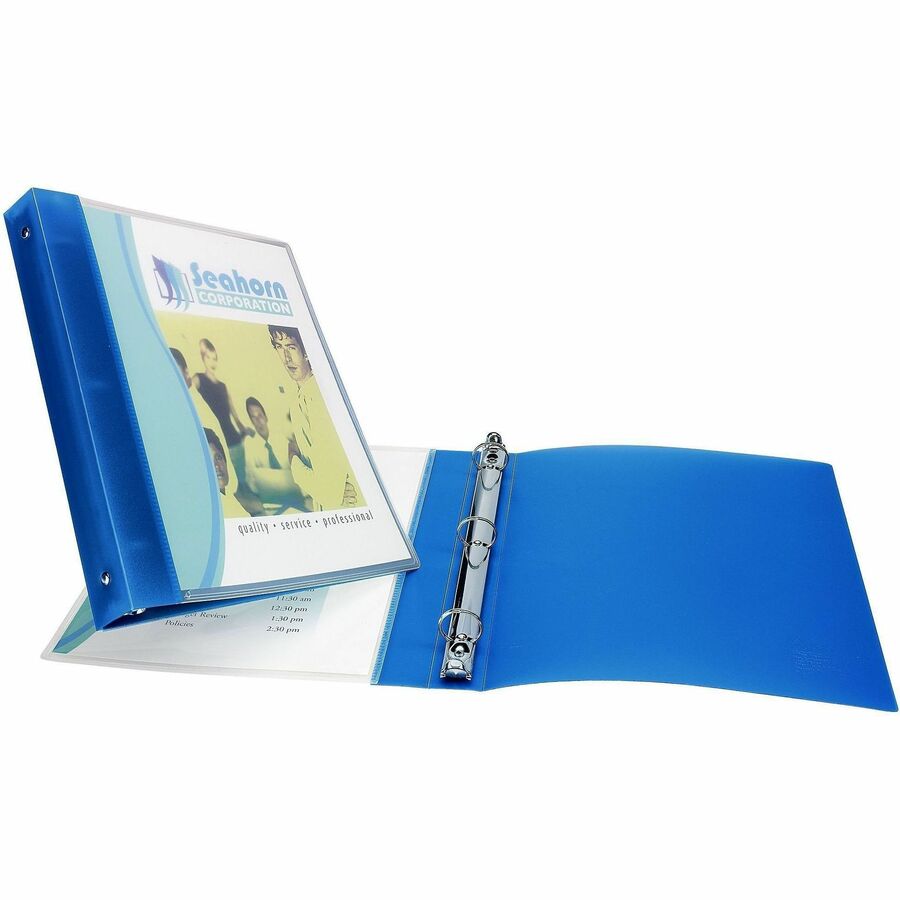 Flexible View Binder with Round Rings, 3 Rings, 0.5" Capacity, 11 x 8.5, Blue