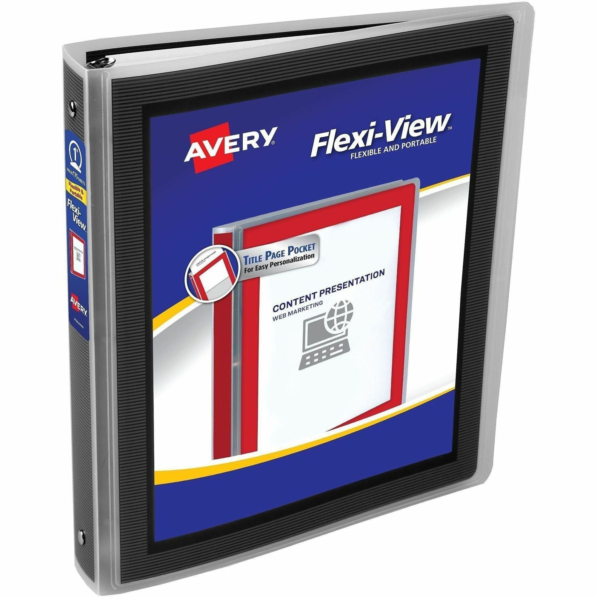 Flexi-View Binder with Round Rings, 3 Rings, 1" Capacity, 11 x 8.5, Black