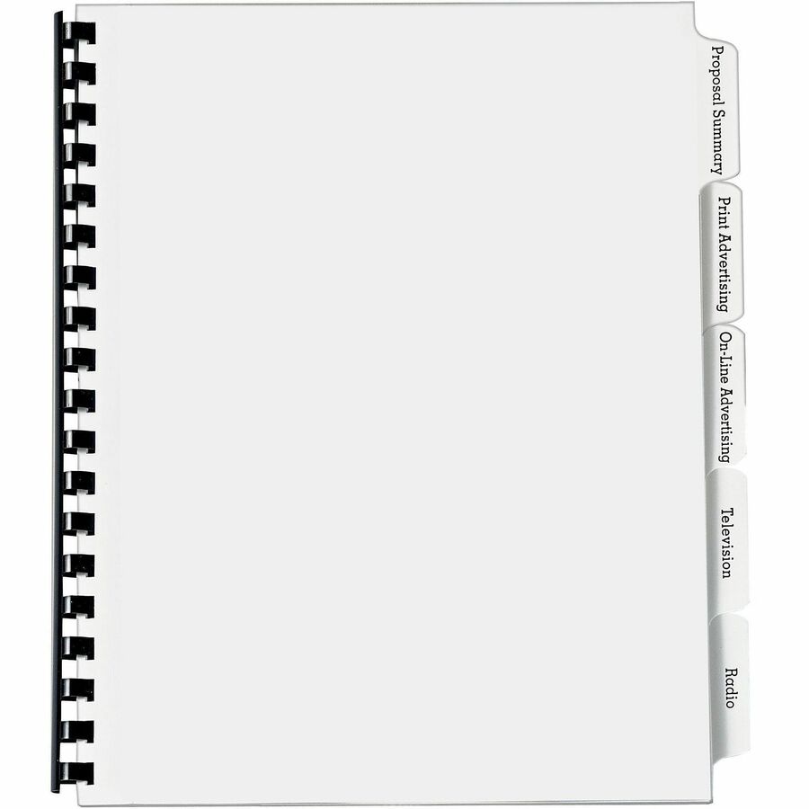 Customizable Print-On Dividers, Unpunched, For Xerox 5090 Copiers, 5-Tab, 11 x 8.5, White, 30 Sets