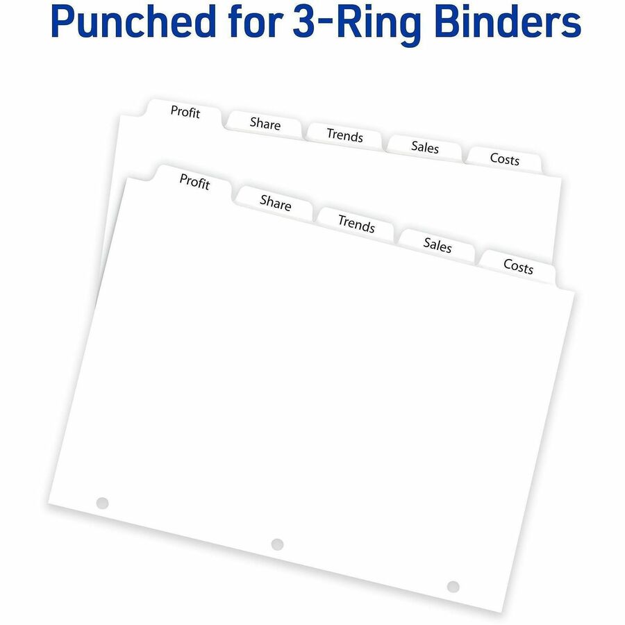 Customizable Print-On Dividers, For Xerox 4135 Copiers and Docutech, 3-Hole Punched, 5-Tab, 11 x 8.5, White, 30 Sets