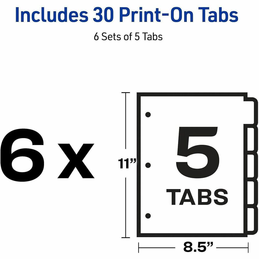 Customizable Print-On Dividers, For Xerox 4135 Copiers and Docutech, 3-Hole Punched, 5-Tab, 11 x 8.5, White, 30 Sets