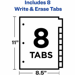 Write and Erase Big Tab Paper Dividers, 8-Tab, 11 x 8.5, White, White Tabs, 1 Set