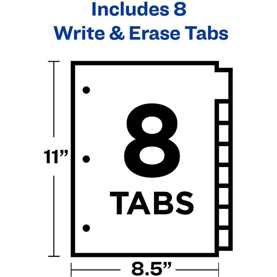 Write and Erase Big Tab Paper Dividers, 8-Tab, 11 x 8.5, White, White Tabs, 1 Set