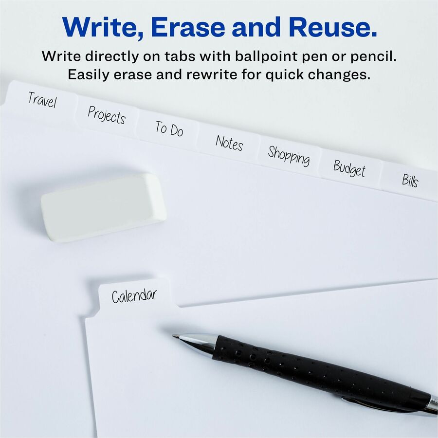 Write and Erase Big Tab Paper Dividers, 8-Tab, 11 x 8.5, White, White Tabs, 1 Set