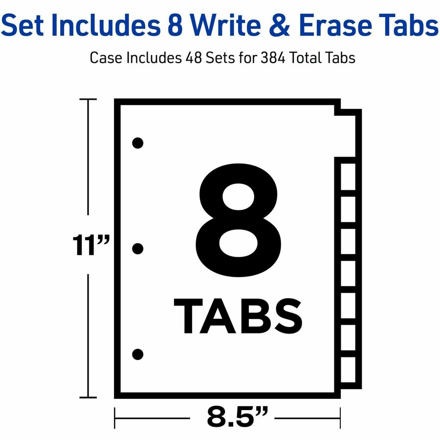 Write and Erase Big Tab Paper Dividers, 8-Tab, 11 x 8.5, White, Assorted Tabs,1 Set
