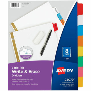 Write and Erase Big Tab Paper Dividers, 8-Tab, 11 x 8.5, White, Assorted Tabs,1 Set