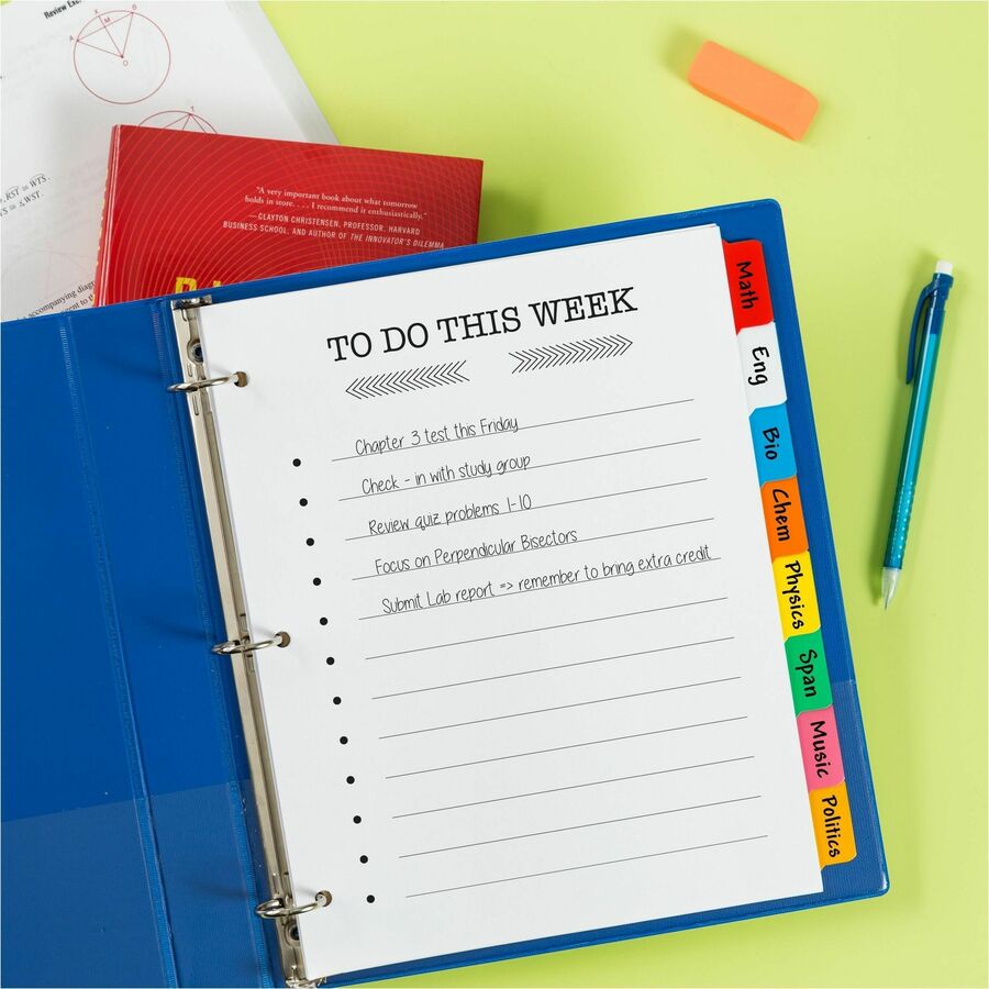 Write and Erase Big Tab Paper Dividers, 8-Tab, 11 x 8.5, White, Assorted Tabs,1 Set