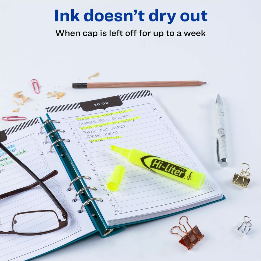 HI-LITER Desk-Style Highlighters, Fluorescent Yellow Ink, Chisel Tip, Yellow/Black Barrel, Dozen