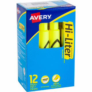 HI-LITER Desk-Style Highlighters, Fluorescent Yellow Ink, Chisel Tip, Yellow/Black Barrel, Dozen