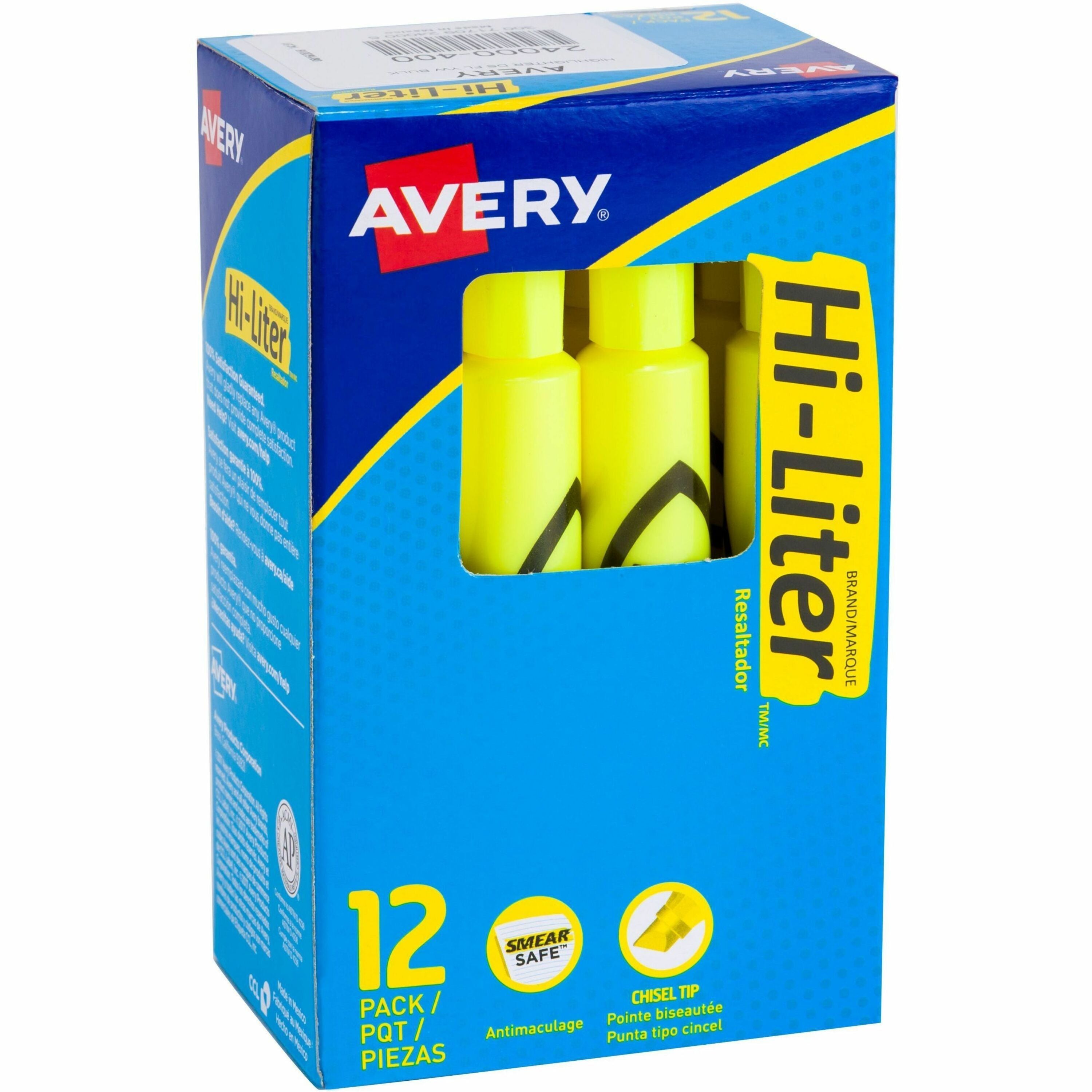 HI-LITER Desk-Style Highlighters, Fluorescent Yellow Ink, Chisel Tip, Yellow/Black Barrel, Dozen