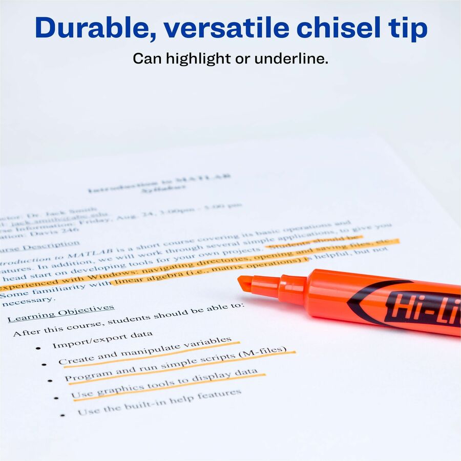 HI-LITER Desk-Style Highlighters, Fluorescent Orange Ink, Chisel Tip, Orange/Black Barrel, Dozen