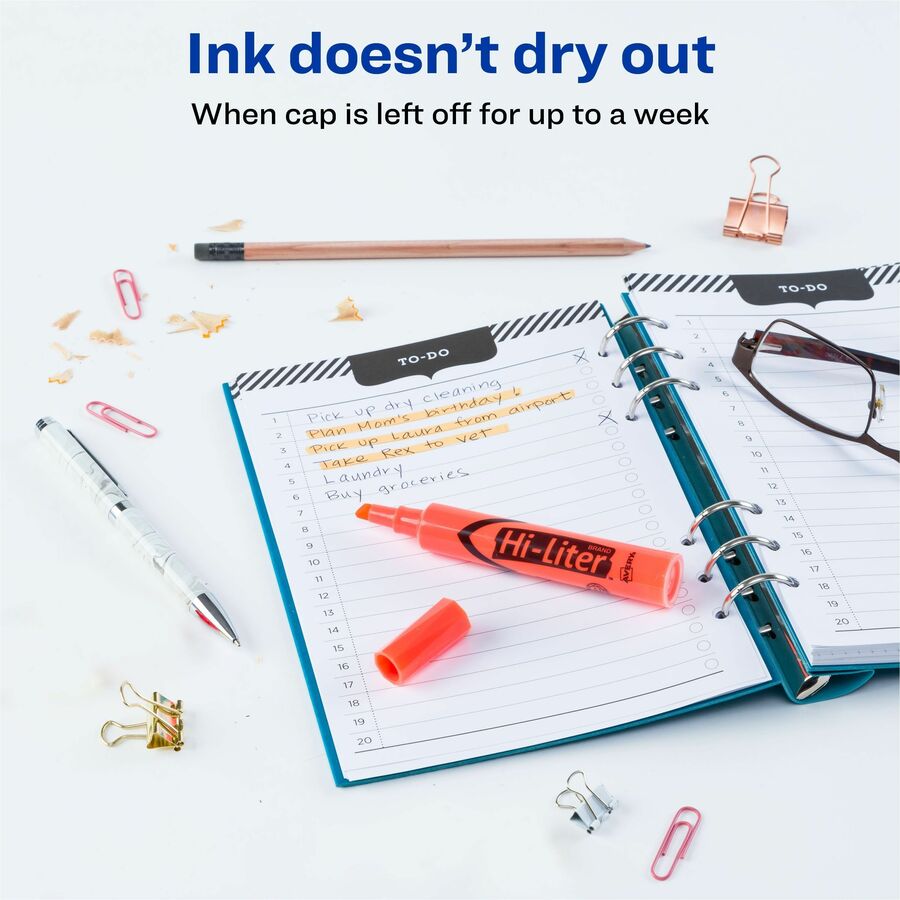HI-LITER Desk-Style Highlighters, Fluorescent Orange Ink, Chisel Tip, Orange/Black Barrel, Dozen
