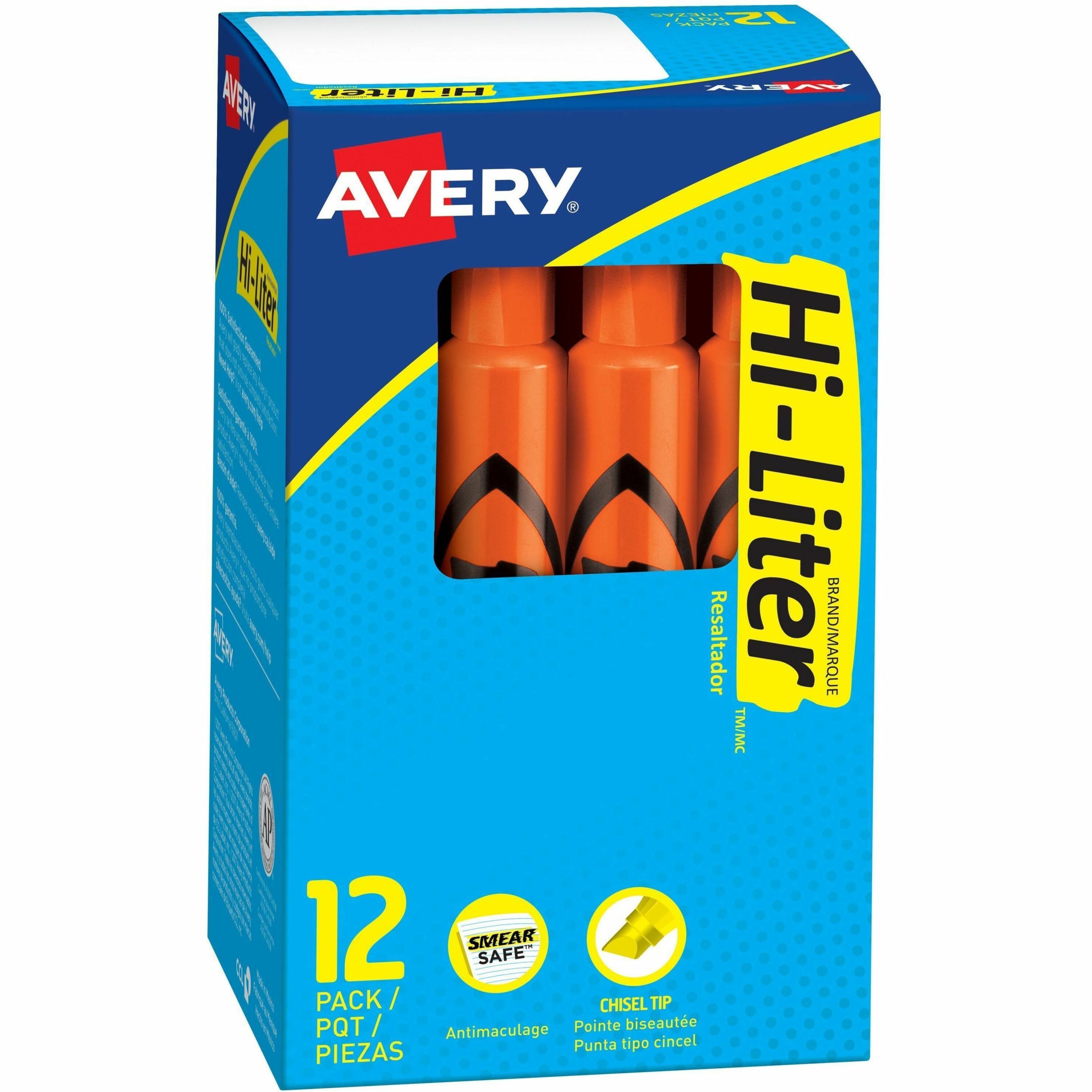 HI-LITER Desk-Style Highlighters, Fluorescent Orange Ink, Chisel Tip, Orange/Black Barrel, Dozen