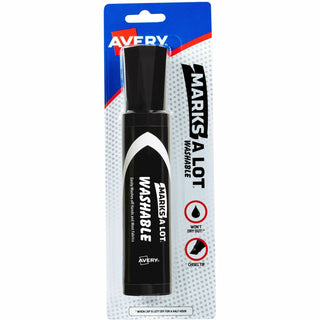 Avery Marks A Lot Jumbo Washable Marker - Chisel Marker Point Style - Black Water Based Ink - Black Barrel - 1 Each