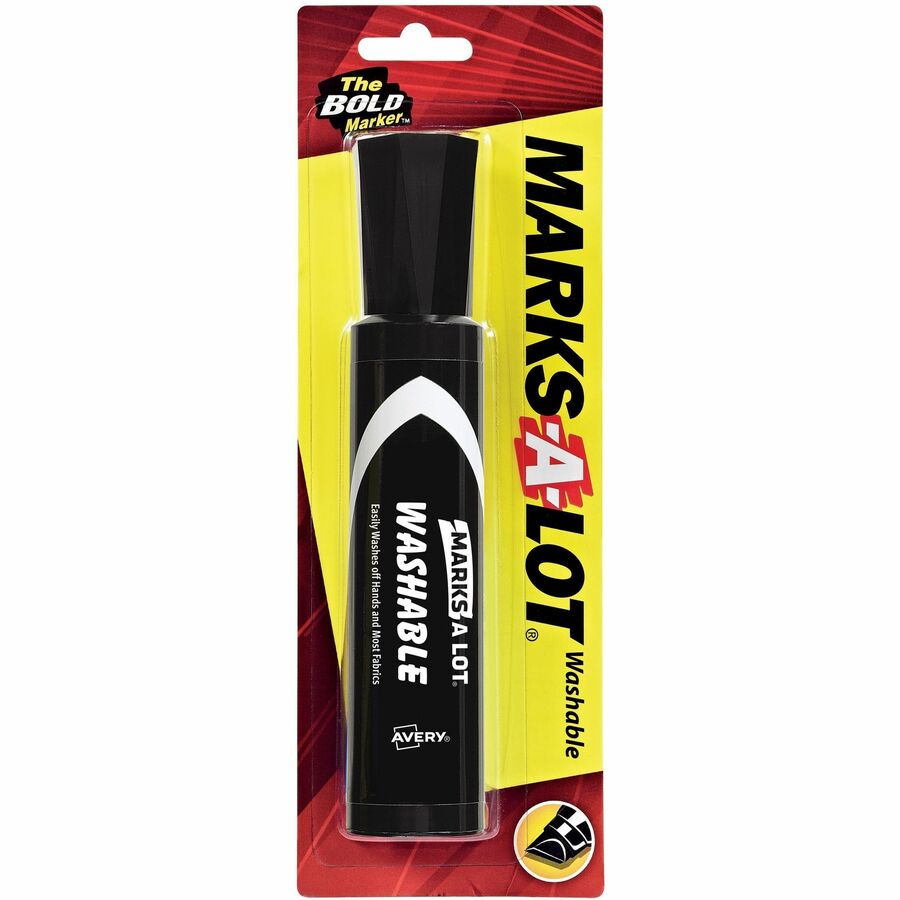 Avery Marks A Lot Jumbo Washable Marker - Chisel Marker Point Style - Black Water Based Ink - Black Barrel - 1 Each