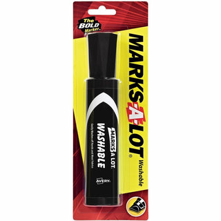 Avery Marks A Lot Jumbo Washable Marker - Chisel Marker Point Style - Black Water Based Ink - Black Barrel - 1 Each