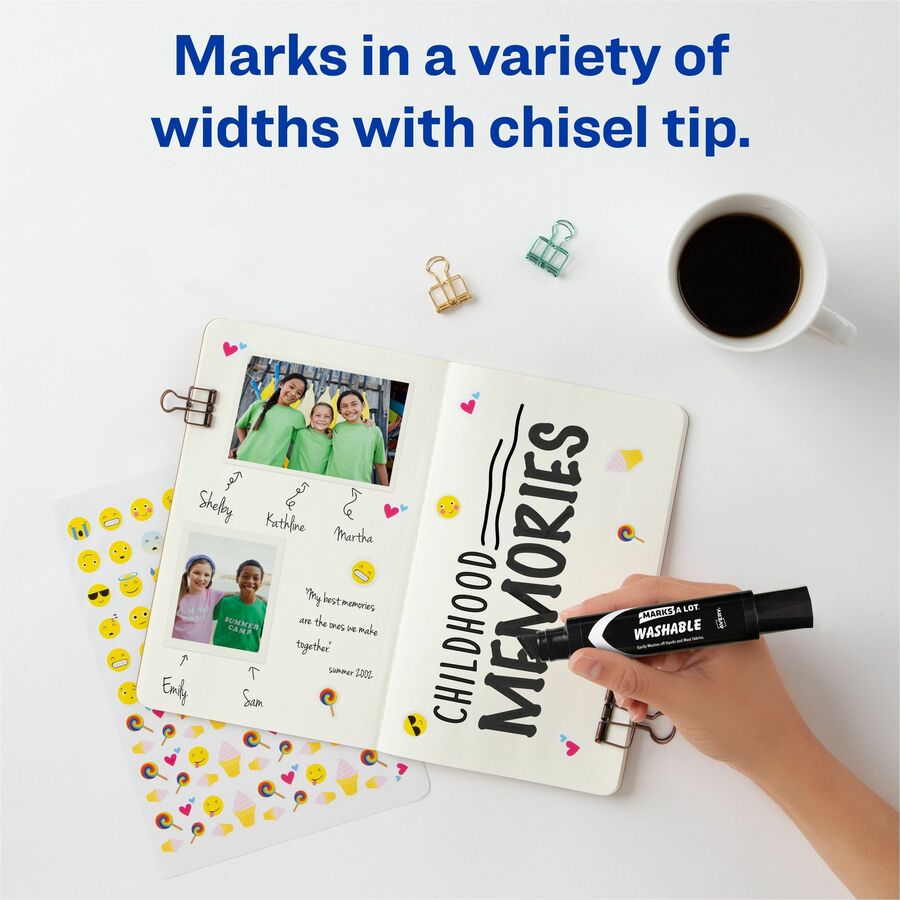 Avery Marks A Lot Jumbo Washable Marker - Chisel Marker Point Style - Black Water Based Ink - Black Barrel - 1 Each