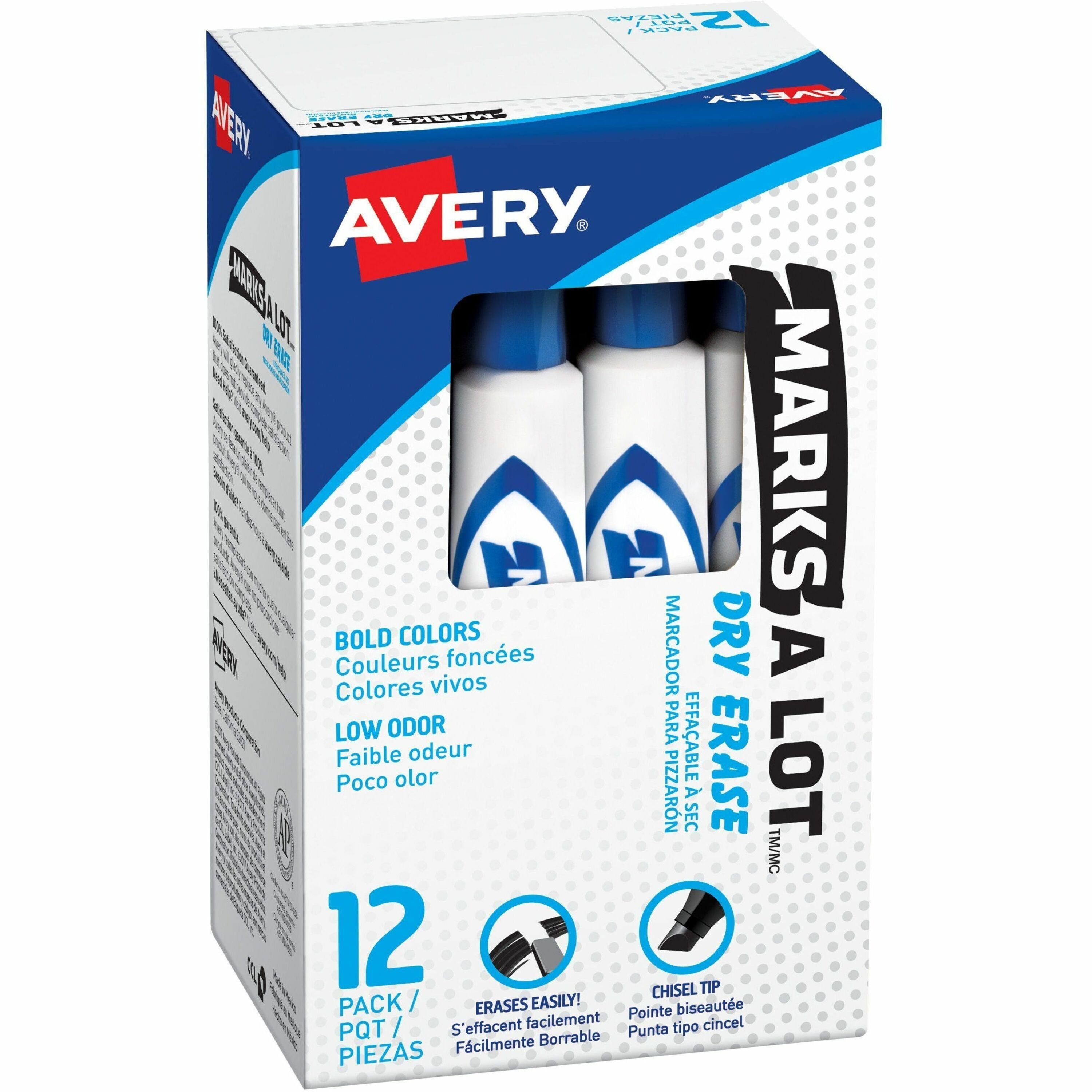 Avery Marks A Lot Desk-Style Dry Erase Marker - Chisel Marker Point Style - Blue - White Barrel - 1 Dozen