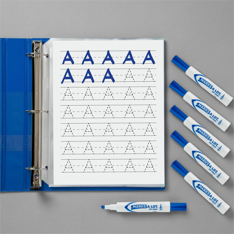 Avery Marks A Lot Desk-Style Dry Erase Marker - Chisel Marker Point Style - Blue - White Barrel - 1 Dozen